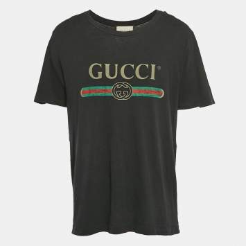 Pre Owned Gucci Black GG Web Print Jersey T-Shirt L