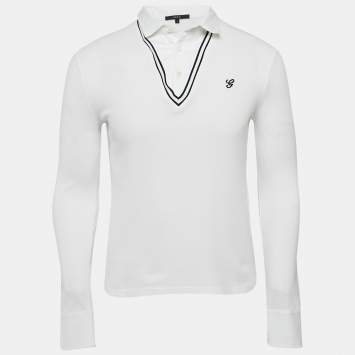Gucci White Cotton Pique Long Sleeve Polo T-Shirt S