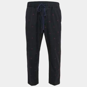 Pre Owned Gucci Navy Blue Bee All Over Wool Trousers M