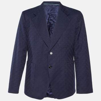Pre Owned Gucci Navy Blue GG Supreme Jacquard Cotton Blend Blazer XXL
