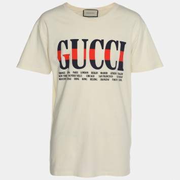 Pre Owned Gucci Cream Cotton Cities Graphic T-Shirt M