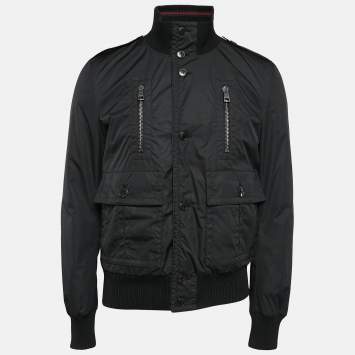 Pre Owned Gucci Black Synthetic Padded Bomber Jacket M