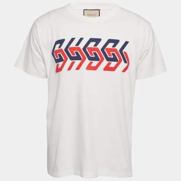 Gucci Off-White Logo Mirror Print Jersey Crew Neck T-Shirt XS