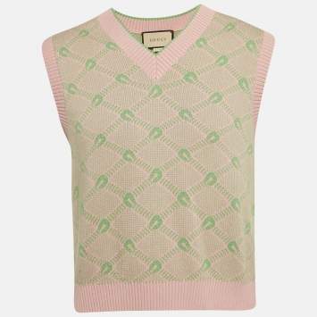 مملوكة مسبقًا Gucci Pink/Green GG Jacquard Cotton Knit Vest M