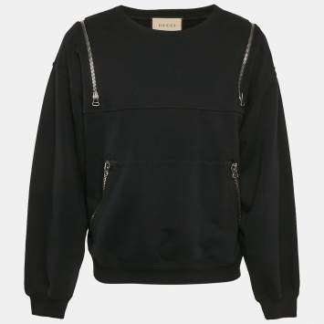 Gucci Black Printed Cotton Zip Detail Sweatshirt S