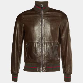 Gucci Brown Leather Bomber Jacket S