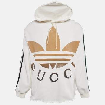 Gucci White Logo Print Cotton Hooded Sweatshirt S
