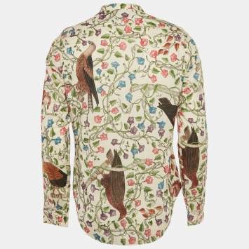 Pre Owned Gucci Cream Birds Of Prey Print Long Sleeve Shirt M