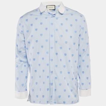 Pre Owned Gucci Blue Checks Cotton Tiger Head Embroidered Cambridge Shirt XL