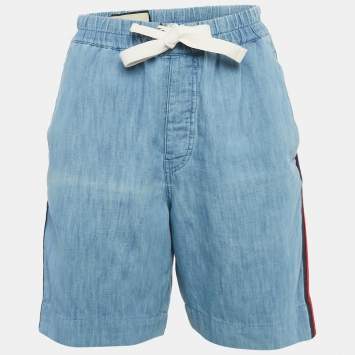 Gucci Blue Denim Contrast Tape Trimmed Bermuda Shorts XXS