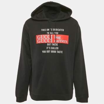Pre Owned Gucci Black Printed Black Cotton Knit Hooded Sweatshirt L
