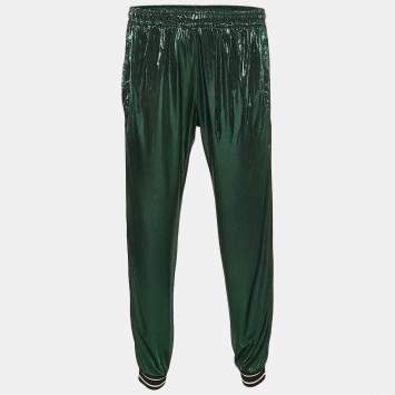 Gucci Metallic Green Logo Striped Jersey Trackpants M