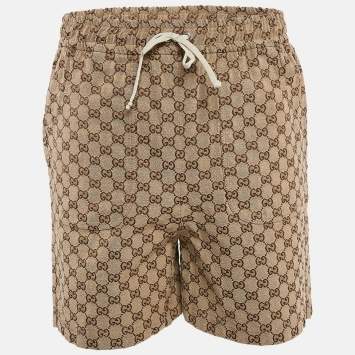 Pre Owned Gucci Beige Logo Jacquard Cotton Blend Shorts M