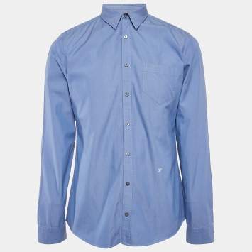 Gucci Navy Blue Chambray Cotton Button Front Shirt XL