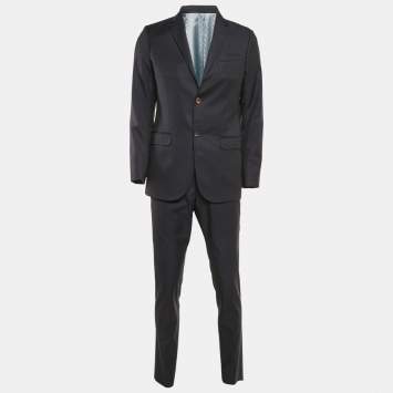 Pre Owned Gucci Navy Blue Patterned Wool Tailored Suit M