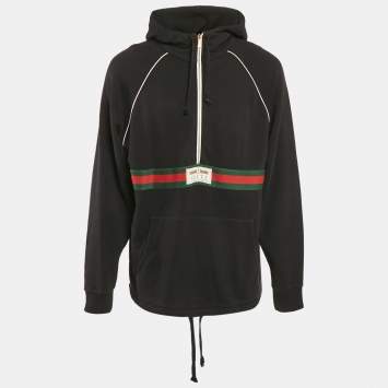 Pre Owned Gucci Black Cotton Jersey Web Detail Hooded Sweatshirt M