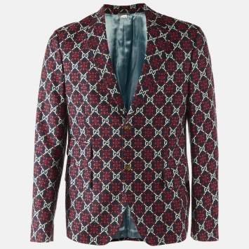 Gucci Navy Blue GG Diamond Jacquard Cambridge Jacket L