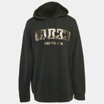 Gucci X Dapper Dan Black Logo Print Cotton Knit Hoodie L