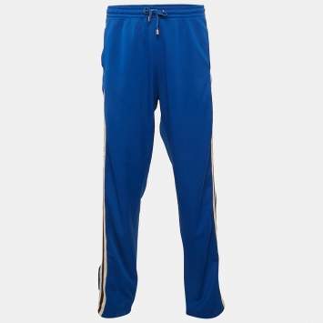 Pre Owned Gucci Blue Jersey Web Tape Trimmed Sweatpants XL