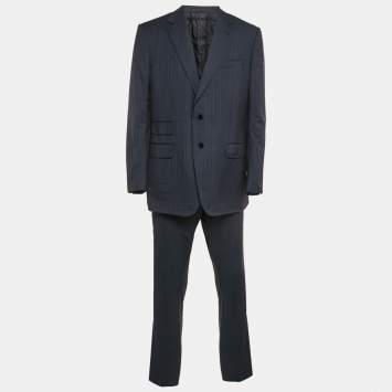 Gucci Navy Blue Plaid Wool Tailored Pants Suit XXXL