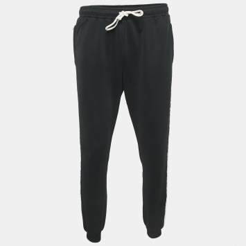Pre Owned Gucci Black GG Side Stripe Cotton Knit Sweatpants L