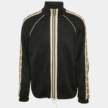 Pre Owned Gucci Black GG Band Trim Jersey Zip-Up Jacket L