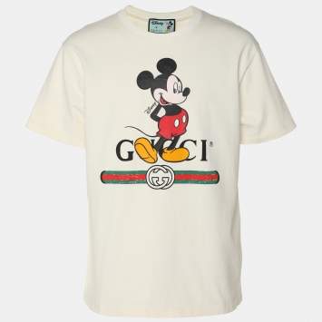 Pre Owned Gucci X Disney Cream Logo Printed Cotton Crewneck Oversized T-Shirt XS