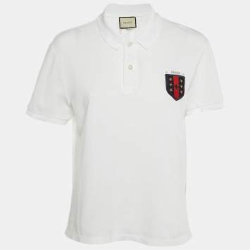 Gucci White Cotton Pique Logo Patch Detail Polo T-Shirt L