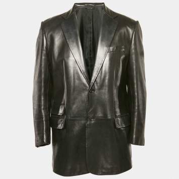 Gucci Black Leather Single Breasted Blazer L