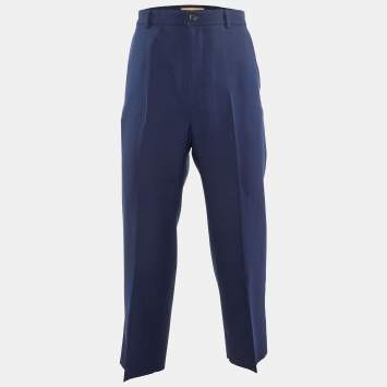 Gucci Navy Blue Polyester Sttraight Leg Pants L