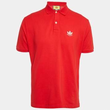 Gucci x Adidas Red Cotton Pique Polo T-Shirt L