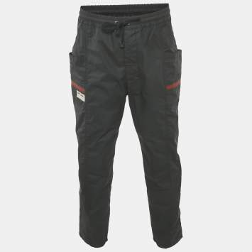 Gucci Black Web Trim Cotton Jogger Pants L