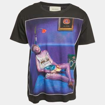 Gucci Black Printed Cotton Crew Neck T-Shirt M