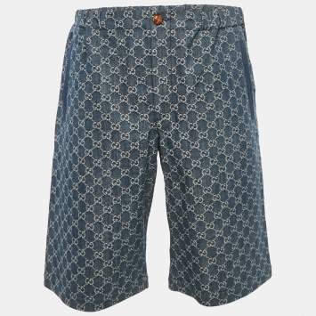 Gucci Blue GG Jacquard Denim Bermuda Shorts L