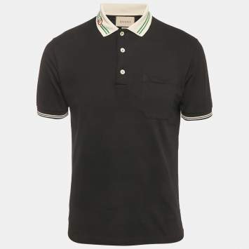 Gucci Black Interlocking GG Collar Pique Cotton Polo T-Shirt XS
