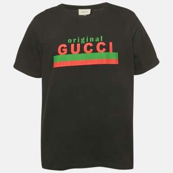Gucci Black Logo Print Jersey Crewneck T-Shirt L