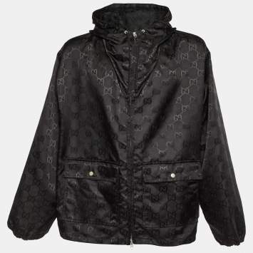 Gucci Black GG Supreme Monogram Nylon Jacquard Zip-Up Hooded Jacket XXXL