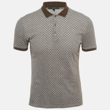 مملوكة مسبقًا Gucci Brown Jacquard Knit Polo T-Shirt S