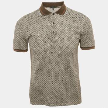 مملوكة مسبقًا Gucci Brown Diamond Patterned Cotton Polo T-Shirt M