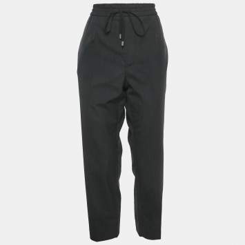 Pre Owned Gucci Black Grey Wool Drawstring Trousers M 