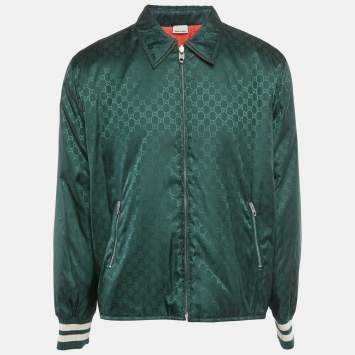 Pre Owned Gucci Green/Orange GG Jacquard Nylon Blouson Jacket L