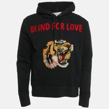 Pre Owned Gucci Black Embroidered Blind For Love Cotton Tiger Patch Hoodie M