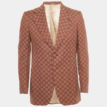Pre Owned Gucci Burgundy Guccissima Jacquard Button Front Blazer M