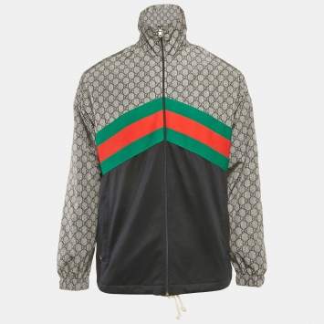 Pre Owned Gucci Blue GG Print Nylon and Jersey Web Trim Jacket XS