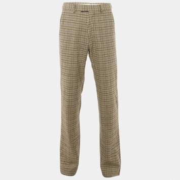 مملوكة مسبقًا Gucci Brown Checks Wool Straight Leg Trousers M