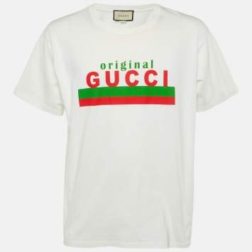 Pre Owned Gucci White Original Logo Print Cotton Oversize T-Shirt M
