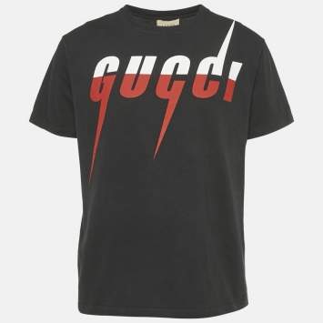 Pre Owned Gucci Black Logo Print Cotton Crewneck T-Shirt S