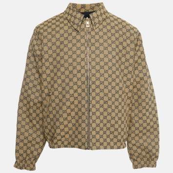 Pre Owned Gucci Brown GG Canvas and Polyester Reversible Jacket M