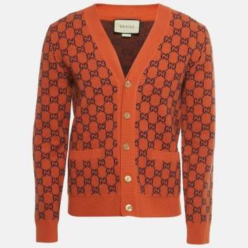 مملوكة مسبقًا Gucci Orange GG Jacquard Wool Cardigan S