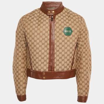 Pre Owned Gucci Brown GG Jacquard Canvas and Leather Jacket L